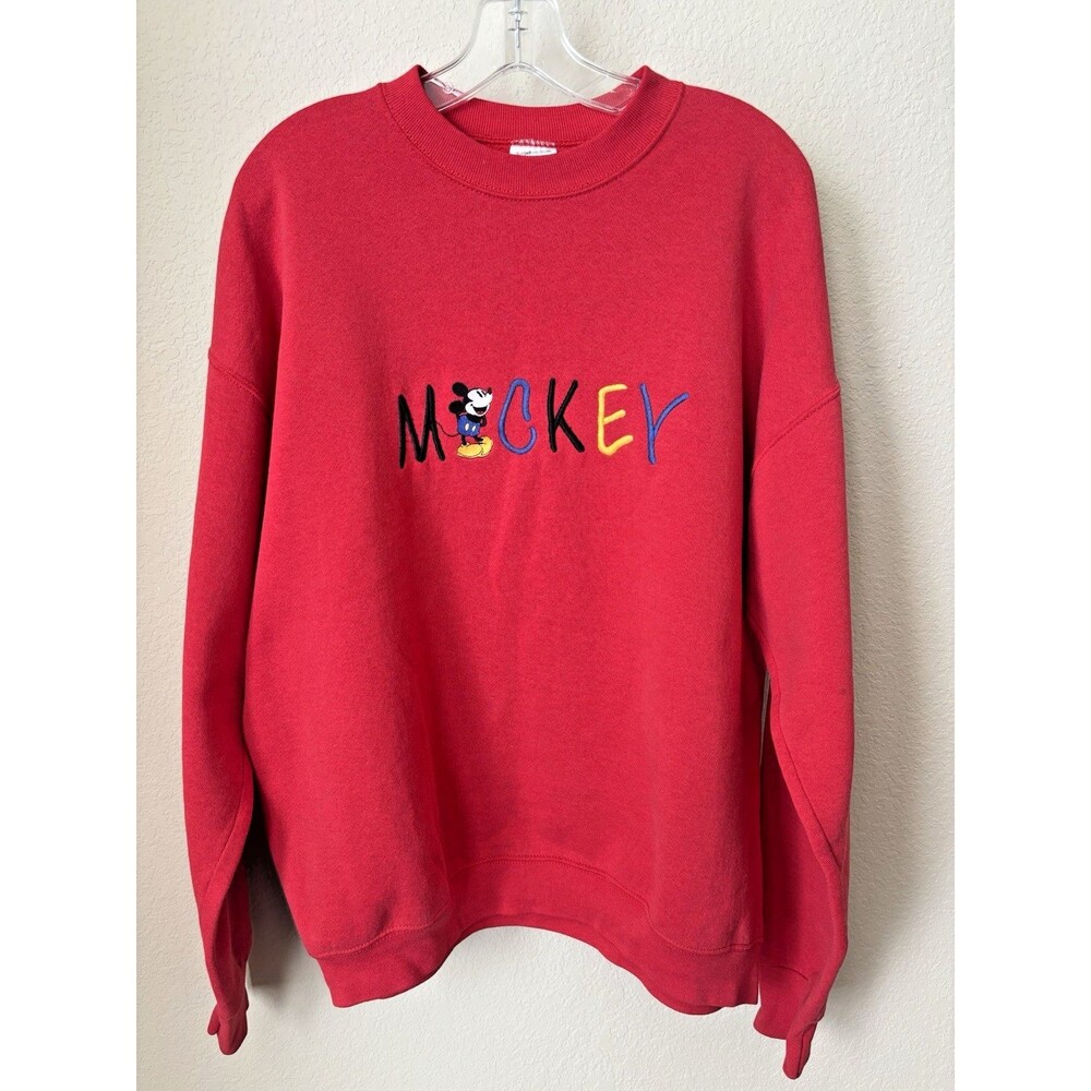 Vintage 90's Mickey & Co Size XL Red Embroidered Mickey Mouse Sweatshirt